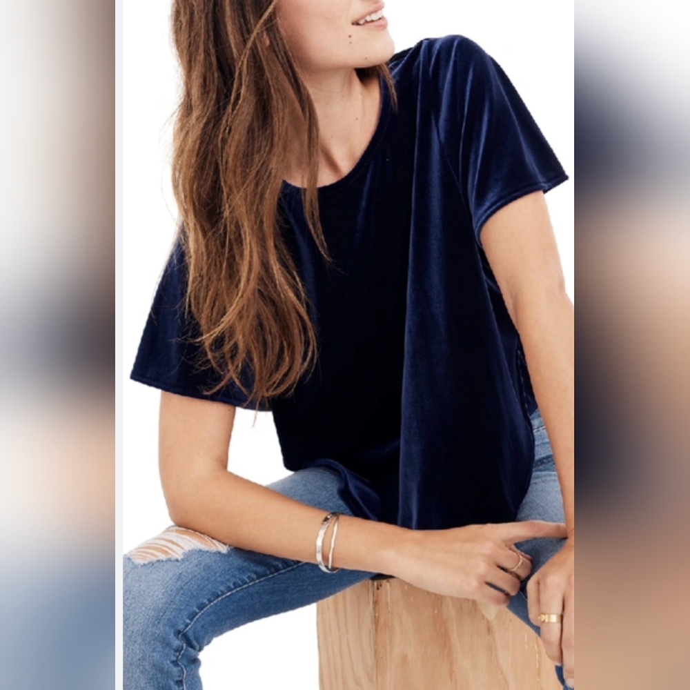 Madewell Velvet Butterfly Short Sleeve T Shirt in Navy Size XS